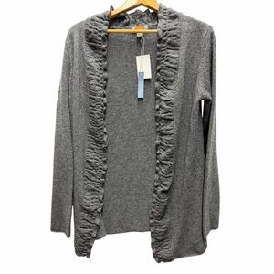 NWT Just Cashmere by Forte Cashmere Gray Ruffled Women's Sweater Cardigan large
